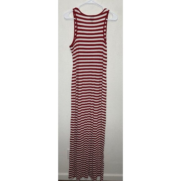 Bebe 2B White Red Striped Round Neck Maxi Dress Size Large - Picture 6 of 8